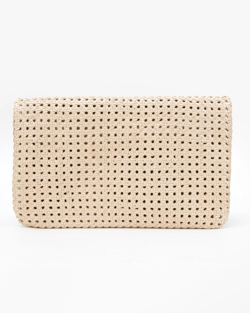 Clare V. Accessories Cream Rattan Foldover Clutch w/ Tabs in Cream