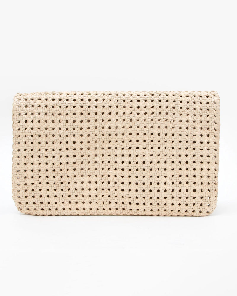 Clare V. Foldover Clutch Bag Beige Leather