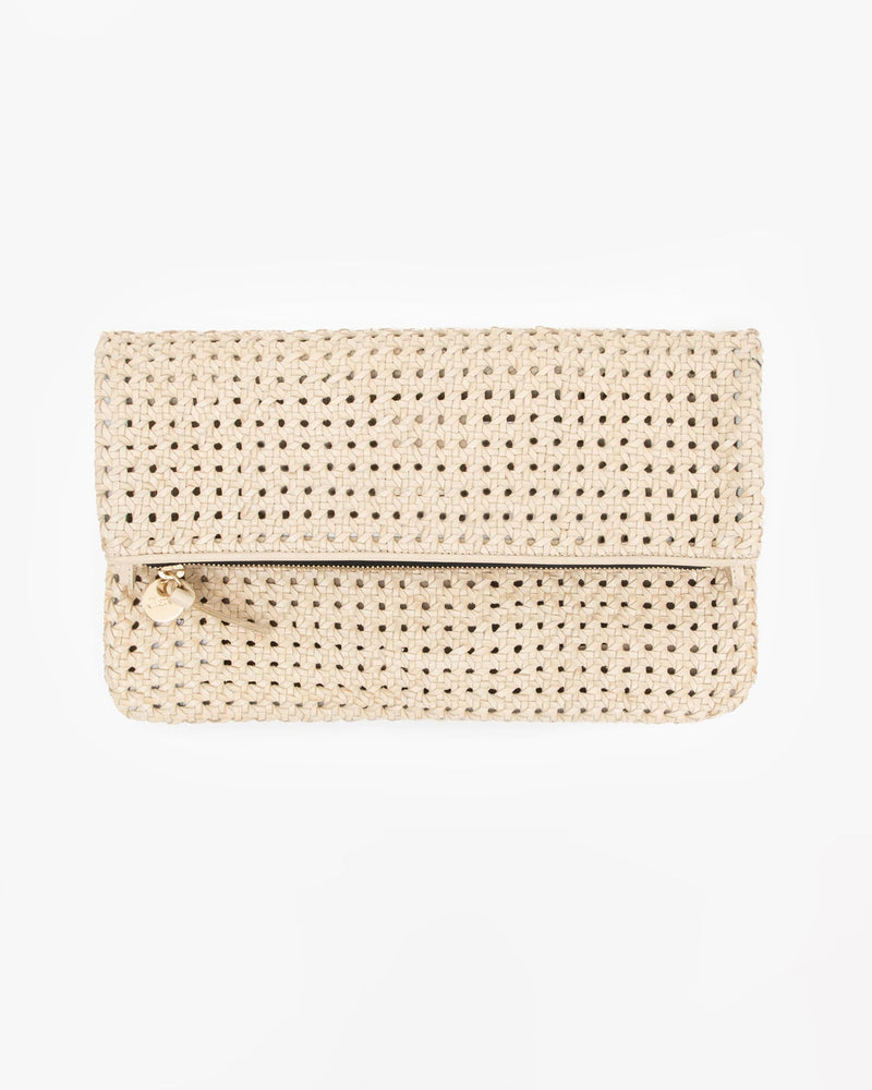 Clare V. Rattan Foldover Clutch w/ Tabs in Cream - Bliss Boutiques