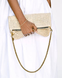 Clare V. Accessories Cream Rattan Foldover Clutch w/ Tabs in Cream