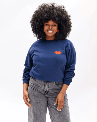 Clare V. Clothing Sweatshirt w/ Bright Poppy Lips in Navy