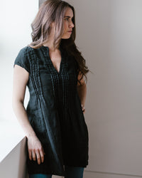 CP Shades Cap Sleeve Regina in Black HW Linen Twill 