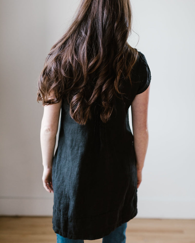 CP Shades Clothing Cap Sleeve Regina in Black HW Linen Twill