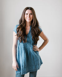 CP Shades Cap Sleeve Regina in Bleach Indigo HW Linen Twill 