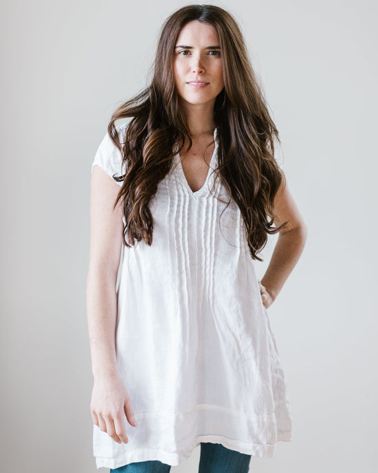 CP Shades Cap Sleeve Regina in White HW Linen Twill 