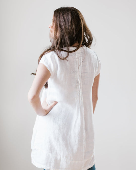 CP Shades Cap Sleeve Regina in White HW Linen Twill 