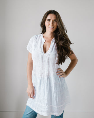 CP Shades Clothing Cap Sleeve Regina in White Linen