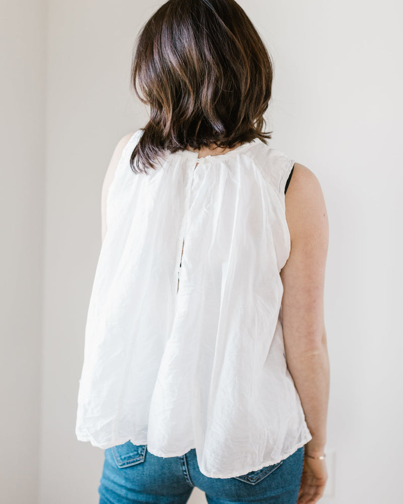 CP Shades Clothing Fleur Top in White Cotton Silk