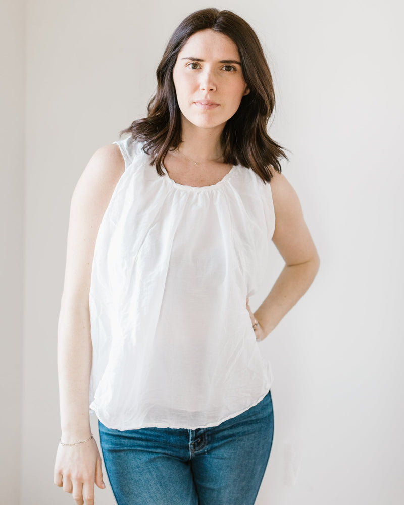 CP Shades Clothing Fleur Top in White Cotton Silk