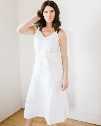 CP Shades Clothing Luz Dress in White HW Linen Twill