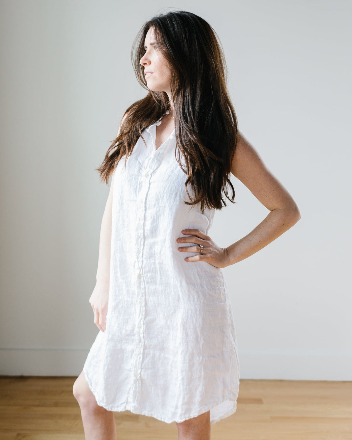 CP Shades Clothing Mara Slvlss Shirtdress in White HW Linen Twill