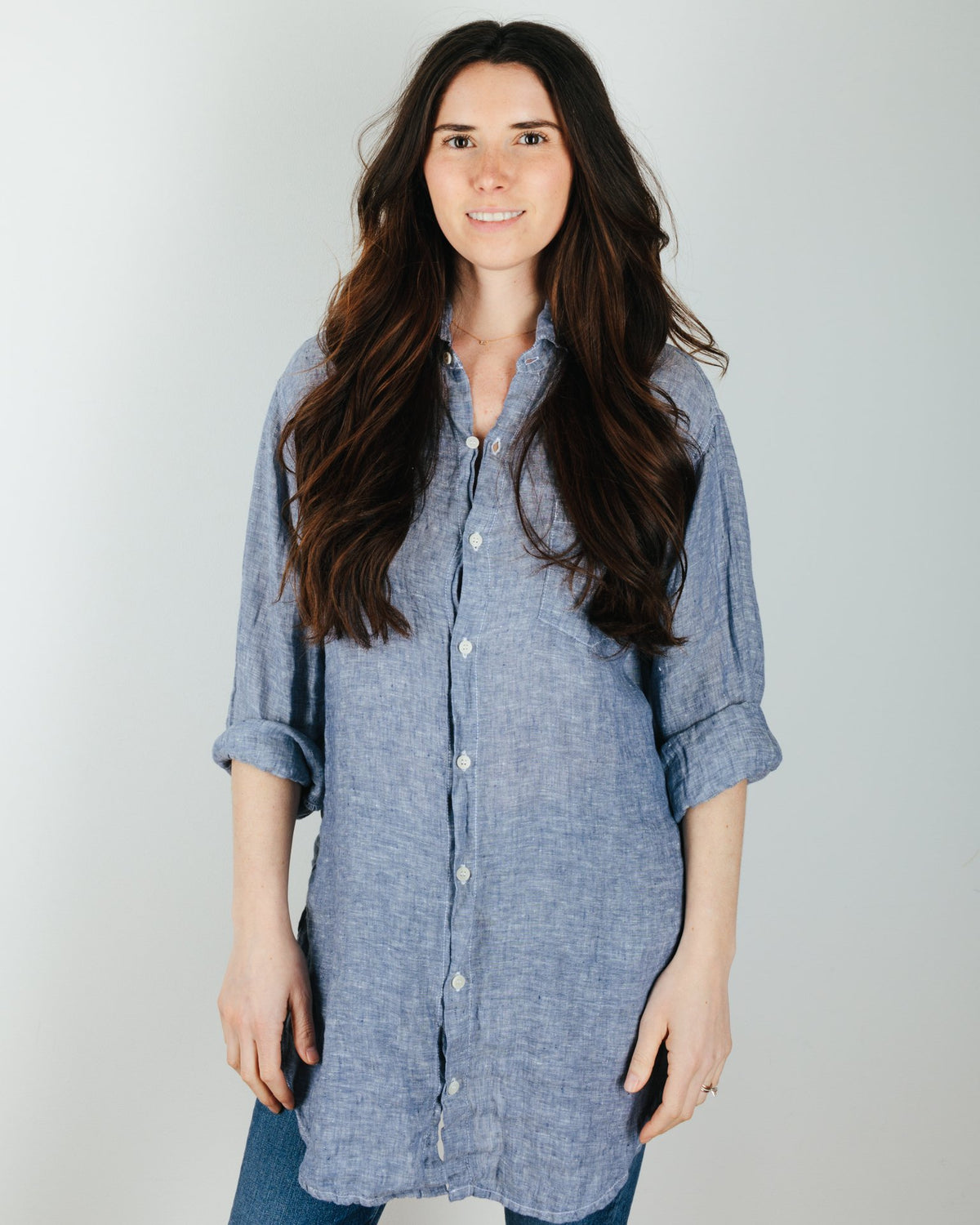 CP Shades Clothing Marella Tunic Blouse w/ Slits in Ink Chambray
