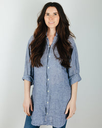 CP Shades Clothing Marella Tunic Blouse w/ Slits in Ink Chambray