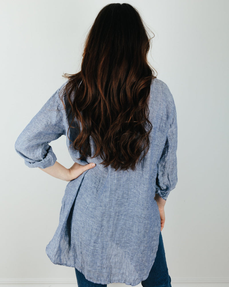 CP Shades Clothing Marella Tunic Blouse w/ Slits in Ink Chambray
