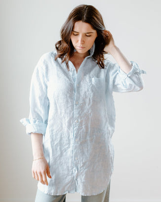 CP Shades Clothing Marella Tunic in Light Blue Stripe Linen