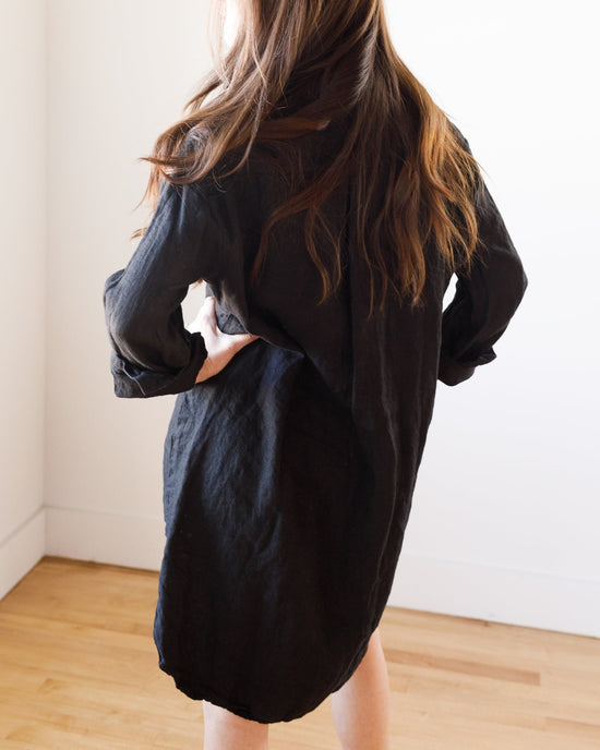 CP Shades Mari Shirtdress in Black Linen Twill 