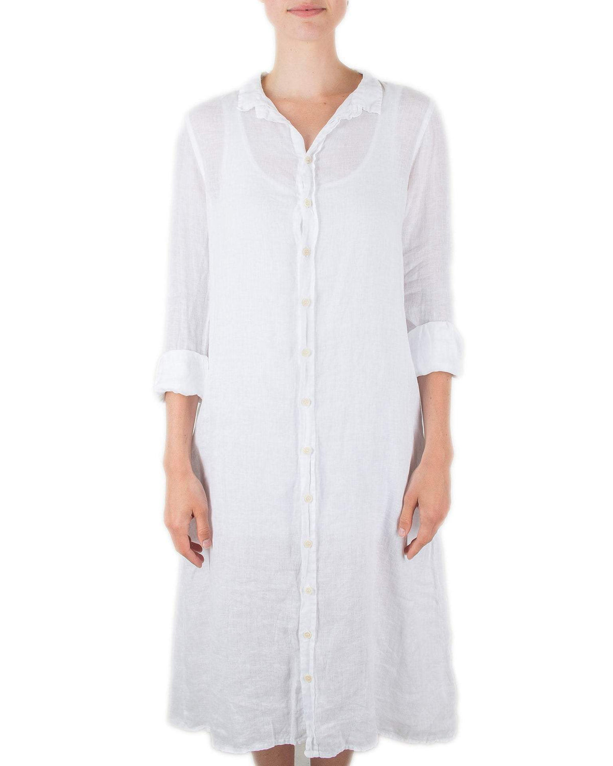 CP Shades Clothing White / L Maxi Shirtdress in White Linen