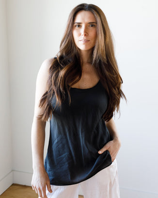 CP Shades Clothing Milla Tank in Black Cotton Silk