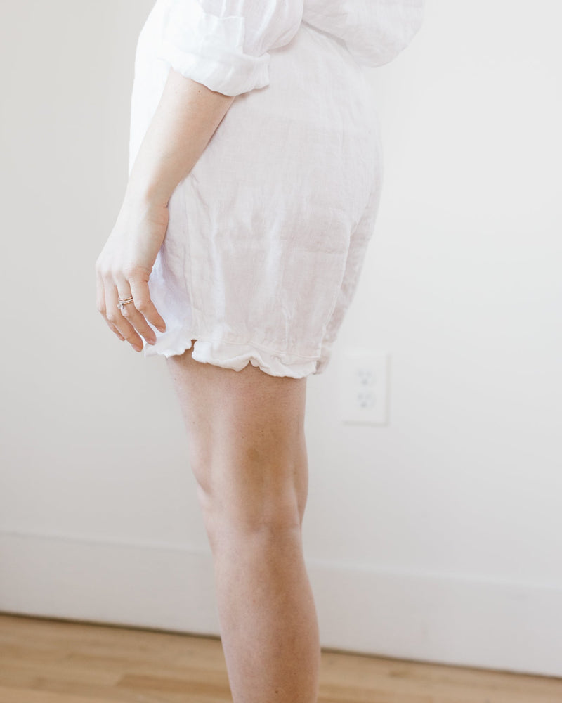 CP Shades Clothing Piper Shorts in White HW Linen Twill