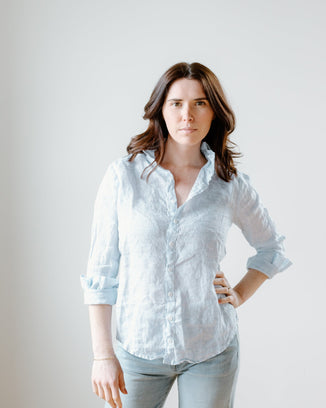 CP Shades Clothing Romy Blouse in Light Blue Stripe Linen
