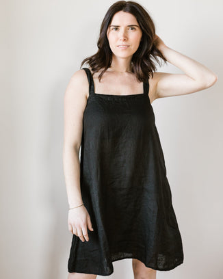 CP Shades Clothing Sally Apron Dress in Black Linen