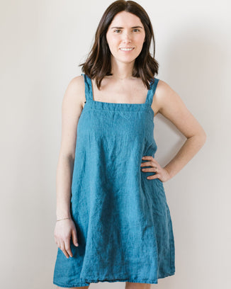 CP Shades Clothing Sally Apron Dress in Bleach Indigo Twill