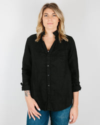 CP Shades Sloane Blouse in Black Heavy Weight Linen 