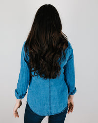 CP Shades Sloane Blouse in Bleach Indigo Twill 