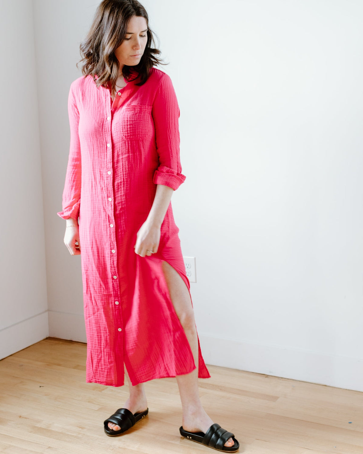 Felicite Apparel Clothing Boyfriend Maxi Dress in Magenta