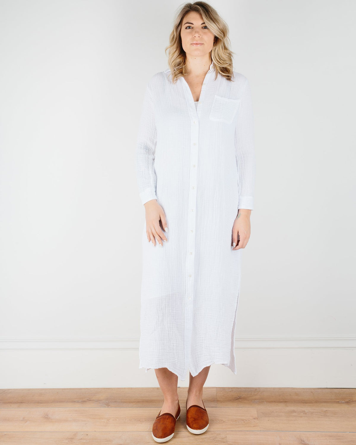 Felicite Apparel Clothing White / XS Boyfriend Maxi Dress in White