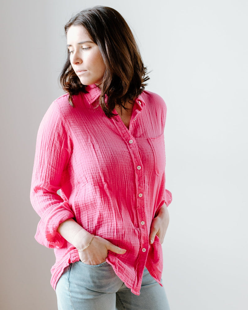 Felicite Apparel Clothing Boyfriend Shirt in Cotton Candy