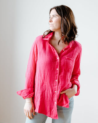 Felicite Apparel Clothing Boyfriend Shirt in Magenta