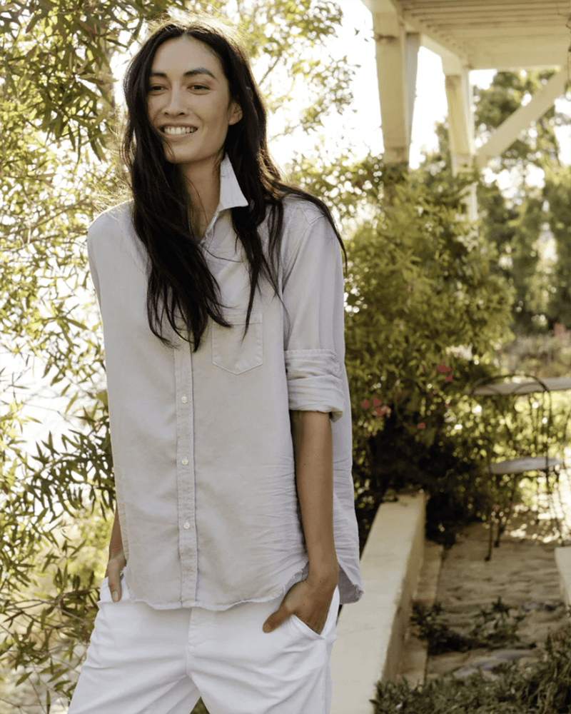 Frank & Eileen Clothing Eileen Button Up in Grey Tattered Denim