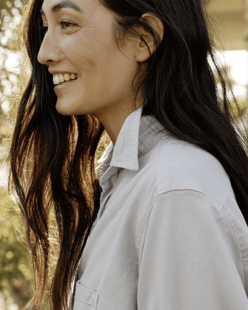 Frank & Eileen Clothing Eileen Button Up in Grey Tattered Denim