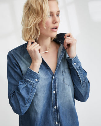 Frank & Eileen Tops Eileen Relaxed Button Down In Distressed Vintage Wash