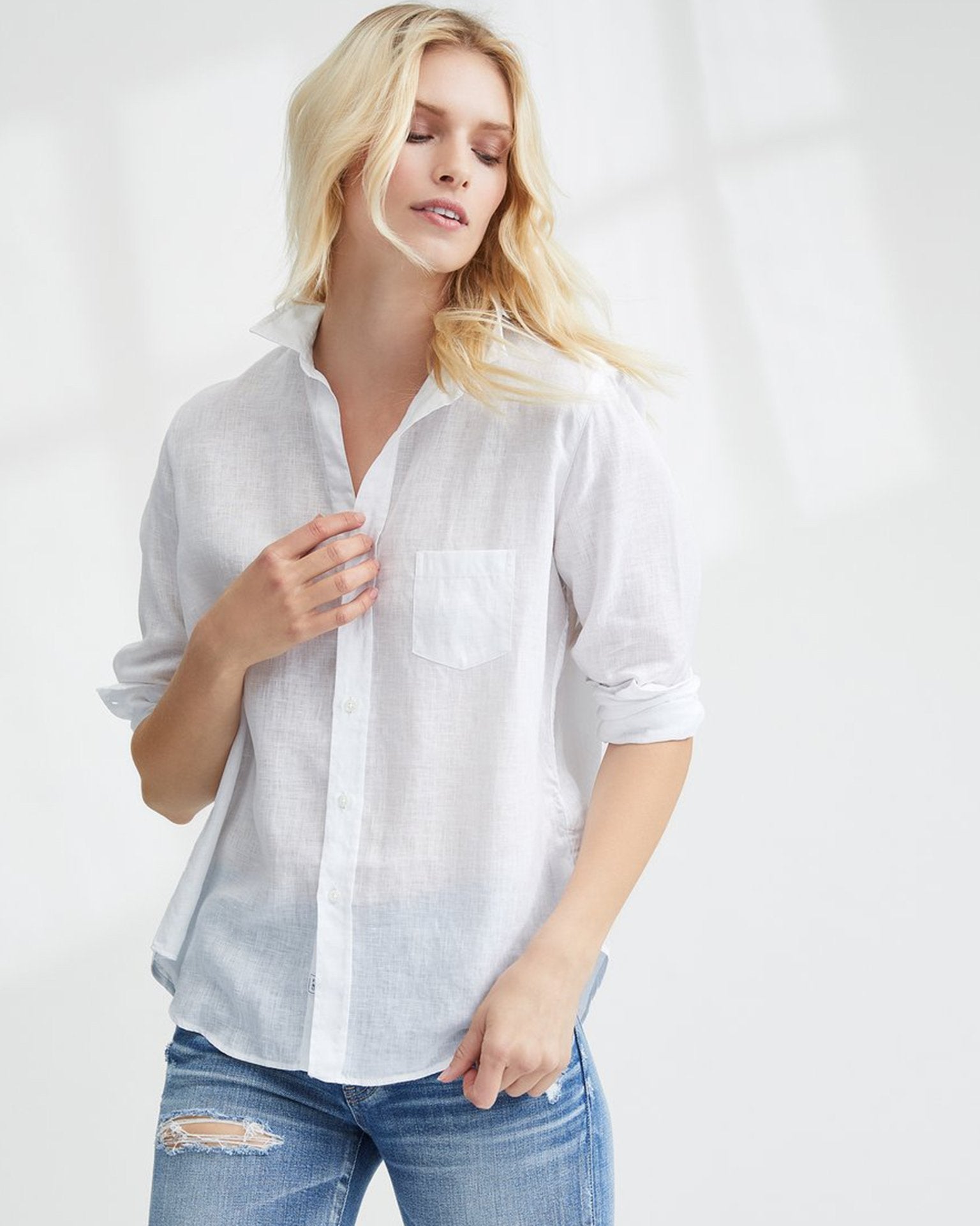 Eileen Relaxed Button Down in White Linen