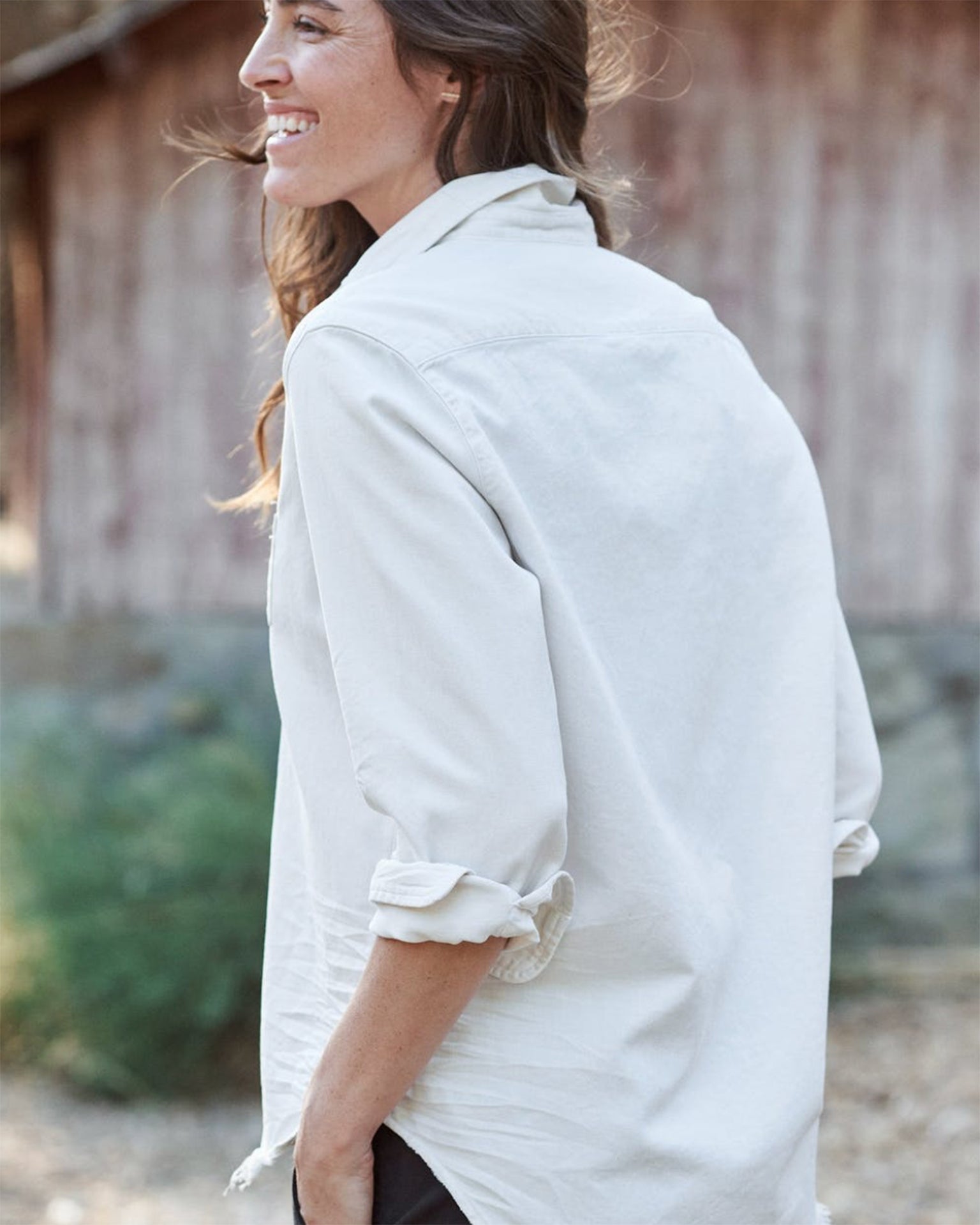 Eileen Woven Button Up in Vintage White