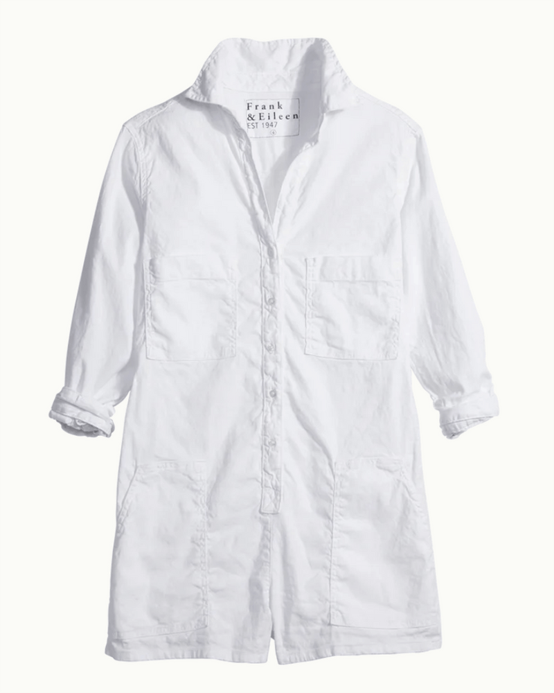 Frank & Eileen Clothing Ireland Long Sleeve Playsuit in White Linen