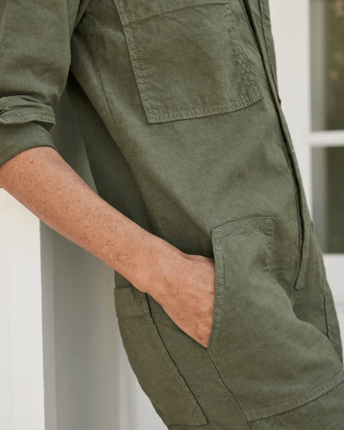 Frank & Eileen Clothing Northern Ireland Preformance Linen Playsuit in Army