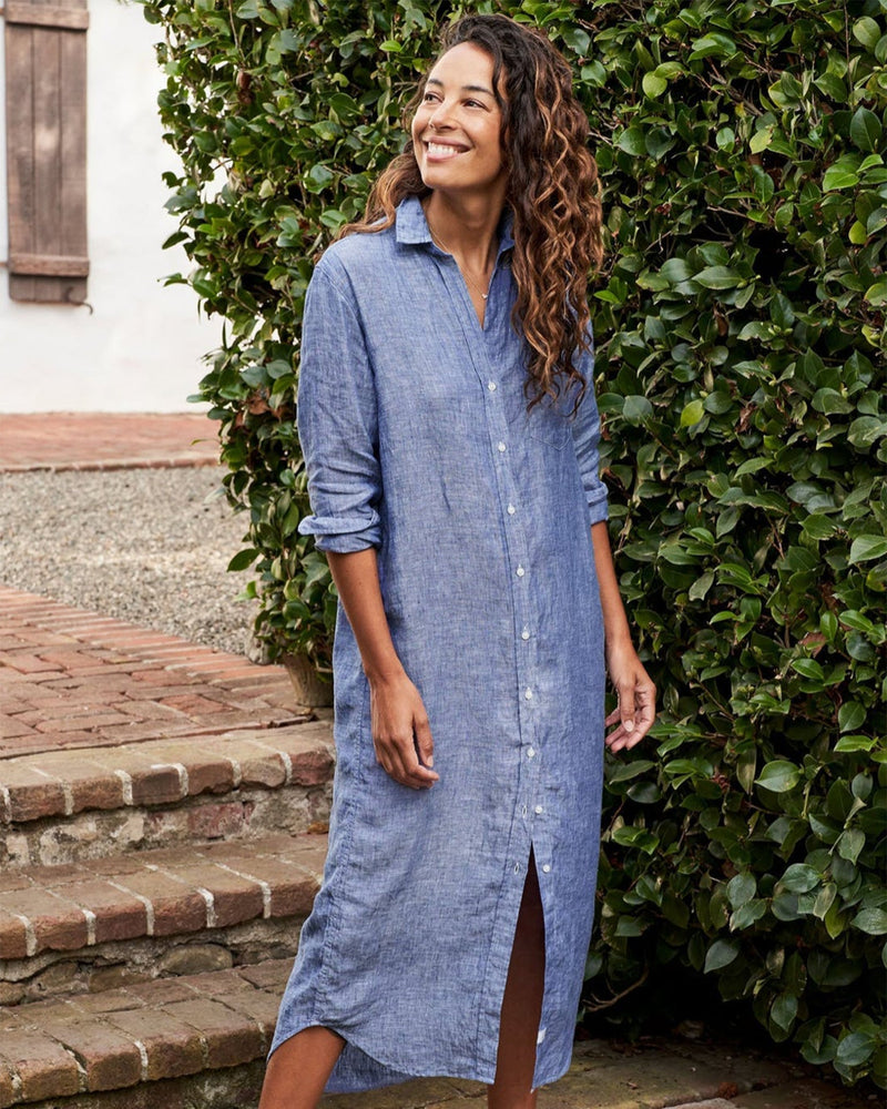 Frank & Eileen Clothing Rory Long Dress in Famous Blue Linen