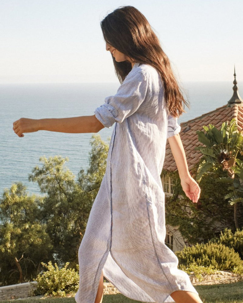 Frank & Eileen Clothing Rory Shirtdress in Blue Stripe Linen