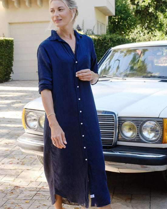 Frank & Eileen Clothing Rory Woven Long Dress in Navy Linen