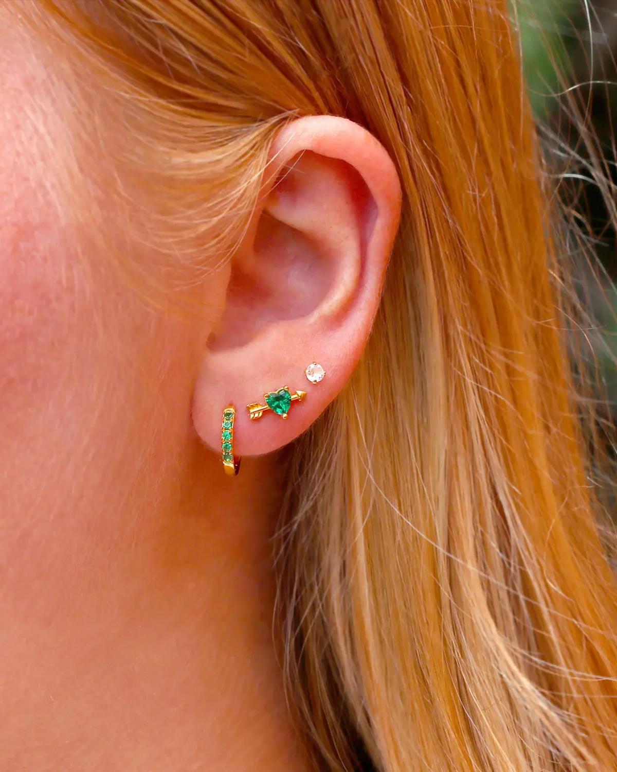 Kris Nations Jewelry Crystal Huggie Hoop Earrings w/ Emerald