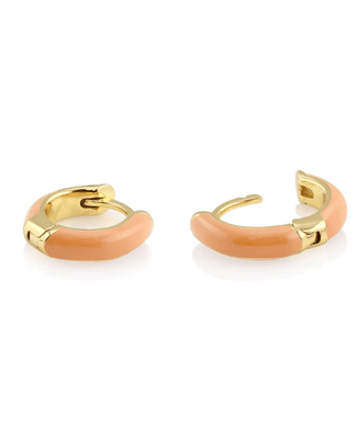 Kris Nations Jewelry Gold / Pink Sky Enamel Huggie Hoops in Pink Sky