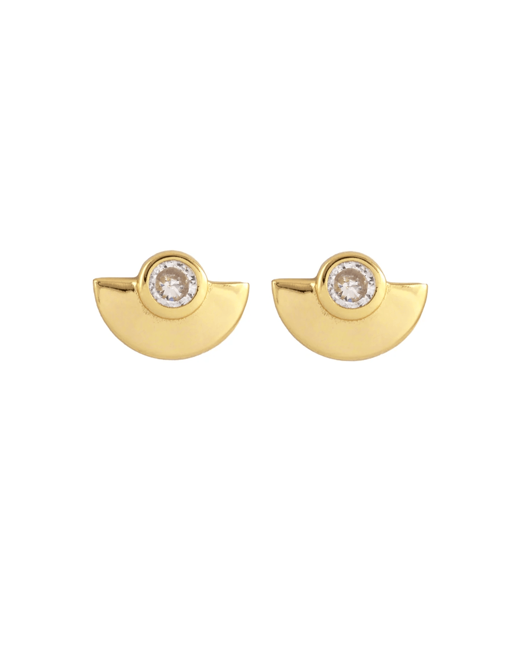 Kris Nations Half Moon Gold and Crystal Stud Earrings