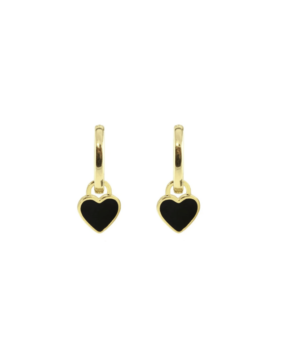 Kris Nations Jewelry Black/18K Vermeil Heart Enamel Huggie Hoop Earrings in Black