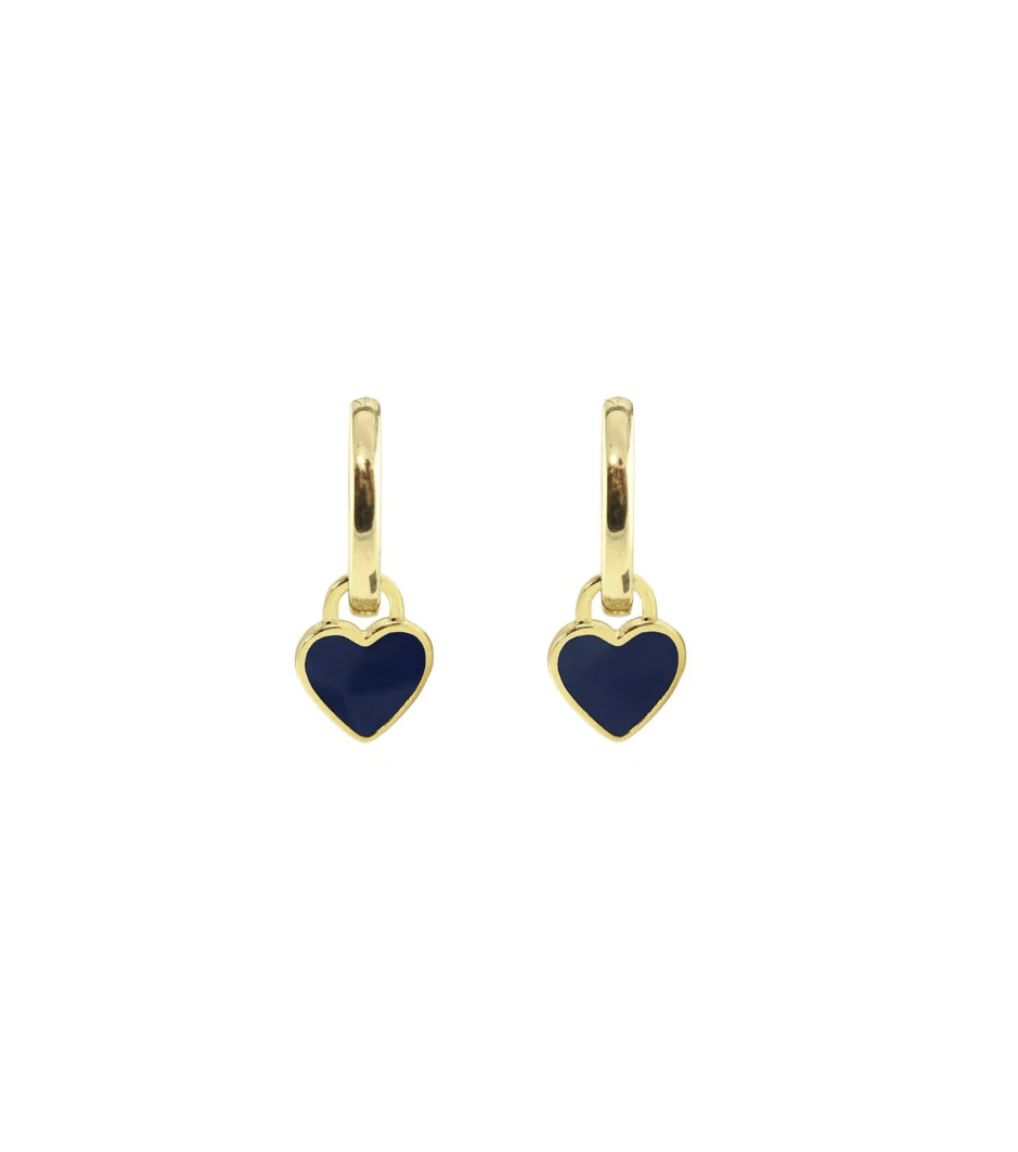 Kris Nations Jewelry Blue/18K Vermeil Heart Enamel Huggie Hoop Earrings in Blue