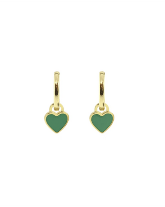 Kris Nations Jewelry Green/18K Vermeil Heart Enamel Huggie Hoop Earrings in Green