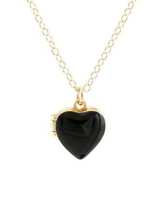 Kris Nations Jewelry 18K Gold Vermeil / Black Heart Enamel Locket in Black
