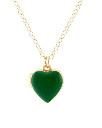 Kris Nations Jewelry 18K Gold Vermeil / Kelly Green Heart Enamel Locket in Kelly Green